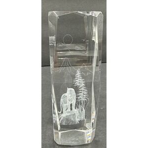 3D Etched Crystal Lion Mountain Scene Paperweight Wildlife Glass Decor 6" Tall